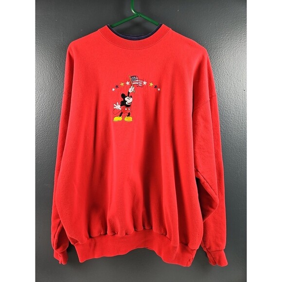 Disney Sweatshirt Adult X- Large Mickey Mouse USA Flag Y2k Crew Neck - Picture 1 of 4